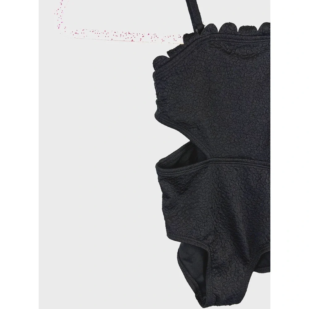Art Class Girls XS 4/5 Black Swimsuit Scalloped Cutout One Piece Boho Chic Retro